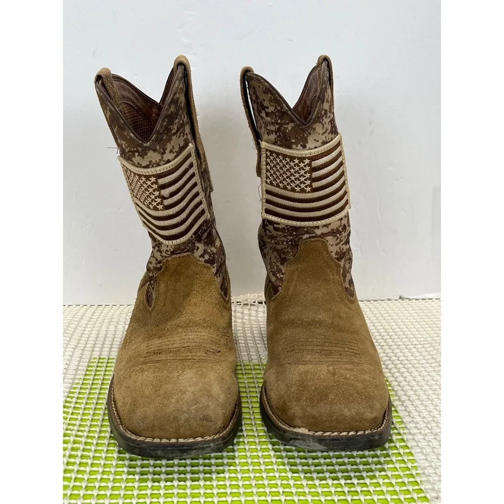 Ariat Sport Patriot Digital Camo Boots Men's Size 7 Tan Suede American Flag GOOD